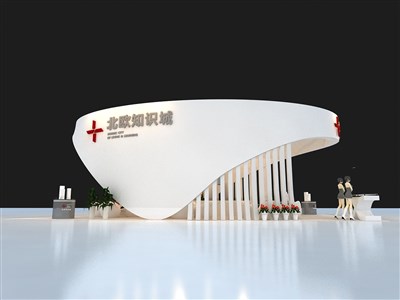 81平米展臺(tái)設(shè)計(jì)制作：二面開口/現(xiàn)代/桁架結(jié)構(gòu)/白色，為房產(chǎn)展展商而作（免費(fèi)使用）