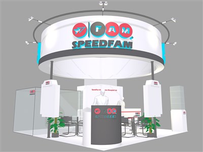 36平米展臺設(shè)計(jì)制作：四面開口/現(xiàn)代/木質(zhì)結(jié)構(gòu)/白色，為綜合展展商而作（免費(fèi)使用）