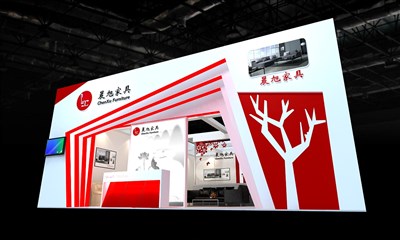72平米展臺設(shè)計(jì)制作：一面開口/前衛(wèi)/型材結(jié)構(gòu)/紅色，為家具展展商而作（免費(fèi)使用）