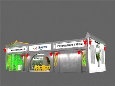 60平米展臺設(shè)計制作：三面開口/中式/木質(zhì)結(jié)構(gòu)/灰色，為家具展展商而作（免費(fèi)使用）