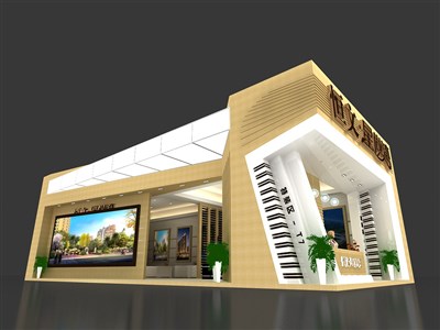 91平米展臺設計制作：二面開口/前衛(wèi)/型材結構/咖啡色，為家具展展商而作（免費使用）