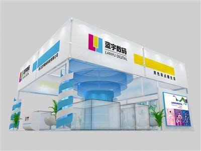 90平米展臺設(shè)計制作：三面開口/現(xiàn)代/型材結(jié)構(gòu)/白色，為電子展展商而作（免費使用）
