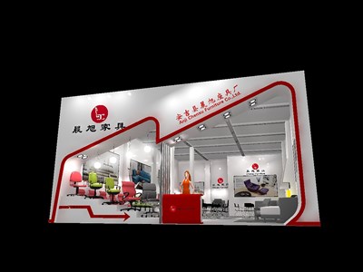 90平米展臺設(shè)計(jì)制作：一面開口/前衛(wèi)/型材結(jié)構(gòu)/白色，為家具展展商而作（免費(fèi)使用）