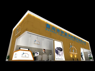 100平米展臺設計制作：二面開口/歐式/木質結構/咖啡色，為家具展展商而作（免費使用）