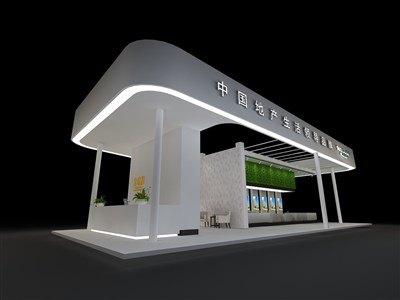 85平米展臺設(shè)計(jì)制作：四面開口/前衛(wèi)/型材結(jié)構(gòu)/灰色，為房產(chǎn)展展商而作（免費(fèi)使用）