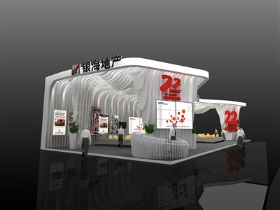 144平米展臺設(shè)計制作：三面開口/流線/型材結(jié)構(gòu)/白色，為房產(chǎn)展展商而作（免費使用）