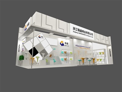 44平米展臺設計制作：二面開口/現(xiàn)代/型材結(jié)構(gòu)/灰色，為家具展展商而作（免費使用）