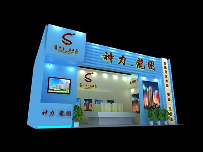 36平米展臺設(shè)計制作：一面開口/現(xiàn)代/木質(zhì)結(jié)構(gòu)/藍色，為家具展展商而作（免費使用）