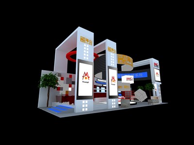65平米展臺設(shè)計制作：三面開口/現(xiàn)代/型材結(jié)構(gòu)/彩色，為家具展展商而作（免費使用）
