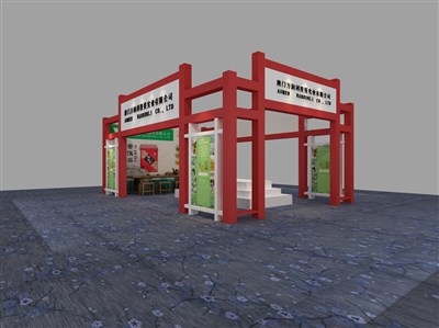 54平米展臺設計制作：三面開口/現(xiàn)代/木質結構/紅色，為茶博會展商而作（免費使用）