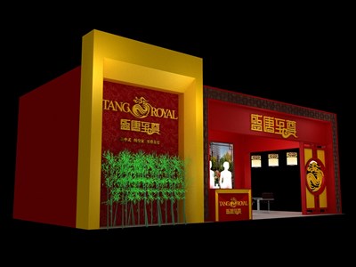 40平米展臺(tái)設(shè)計(jì)制作：二面開(kāi)口/中式/木質(zhì)結(jié)構(gòu)/紅色，為房產(chǎn)展展商而作（免費(fèi)使用）