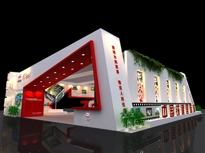 120平米展臺設計制作：三面開口/前衛(wèi)/型材結構/彩色，為房產展展商而作（免費使用）