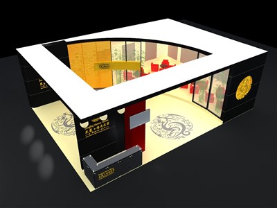 88平米展臺(tái)設(shè)計(jì)制作：二面開口/前衛(wèi)/型材結(jié)構(gòu)/彩色，為房產(chǎn)展展商而作（免費(fèi)使用）