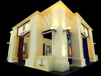 100平米展臺(tái)設(shè)計(jì)制作：四面開(kāi)口/歐式/木質(zhì)結(jié)構(gòu)/米色，為家具展展商而作（免費(fèi)使用）