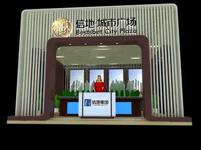 49平米展臺(tái)設(shè)計(jì)制作：三面開口/前衛(wèi)/型材結(jié)構(gòu)/紫色，為房產(chǎn)展展商而作（免費(fèi)使用）