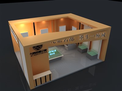 63平米展臺設(shè)計制作：二面開口/現(xiàn)代/木質(zhì)結(jié)構(gòu)/米色，為房產(chǎn)展展商而作（免費使用）