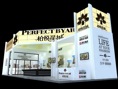 72平米展臺(tái)設(shè)計(jì)制作：二面開(kāi)口/前衛(wèi)/木質(zhì)結(jié)構(gòu)/白色，為房產(chǎn)展展商而作（免費(fèi)使用）