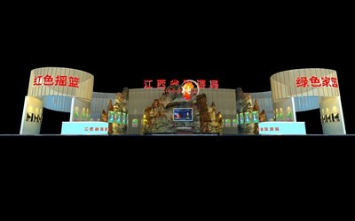 1000平米展臺設(shè)計制作：四面開口/前衛(wèi)/型材結(jié)構(gòu)/米色，為旅游展展商而作（免費使用）
