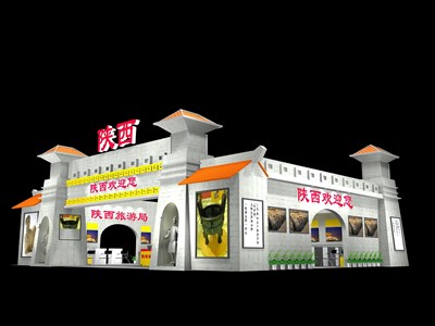 180平米展臺(tái)設(shè)計(jì)制作：三面開口/中式/木質(zhì)結(jié)構(gòu)/灰色，為旅游展展商而作（免費(fèi)使用）