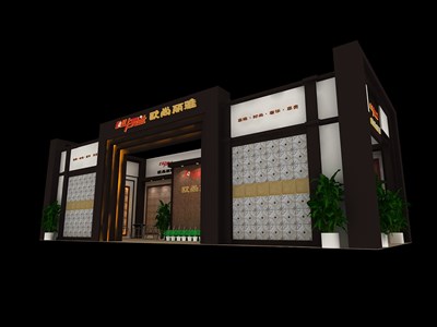 90平米展臺設(shè)計制作：二面開口/現(xiàn)代/木質(zhì)結(jié)構(gòu)/咖啡色，為建材展展商而作（免費使用）