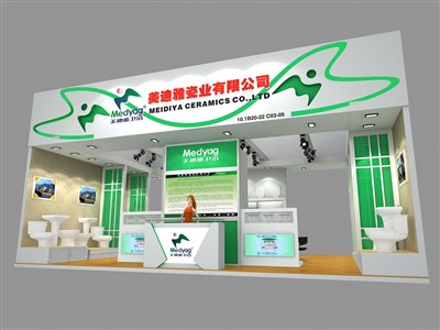 54平米展臺設(shè)計制作：二面開口/現(xiàn)代/木質(zhì)結(jié)構(gòu)/綠色，為建材展展商而作（免費使用）