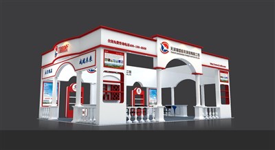 96平米展臺設計制作：四面開口/歐式/木質(zhì)結(jié)構(gòu)/白色，為建材展展商而作（免費使用）