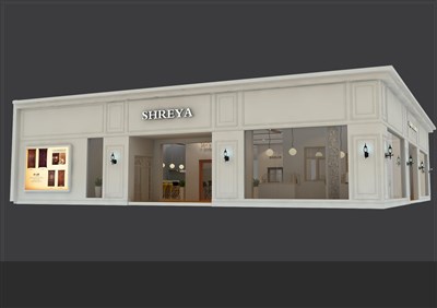 341.2平米展臺設計制作：二面開口/歐式/木質結構/米色，為建材展展商而作（免費使用）