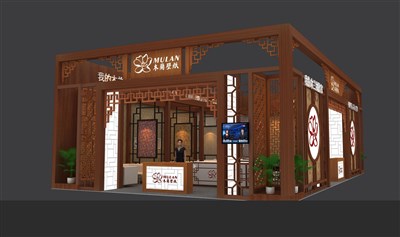 135平米展臺設(shè)計制作：三面開口/中式/木質(zhì)結(jié)構(gòu)/咖啡色，為建材展展商而作（免費(fèi)使用）