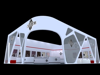 117平米展臺(tái)設(shè)計(jì)制作：二面開(kāi)口/前衛(wèi)/型材結(jié)構(gòu)/白色，為建材展展商而作（免費(fèi)使用）
