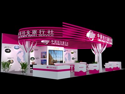 135平米展臺設(shè)計制作：三面開口/現(xiàn)代/木質(zhì)結(jié)構(gòu)/粉色，為綜合展展商而作（免費使用）