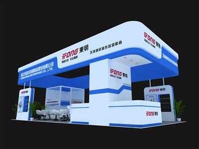 72平米展臺設計制作：四面開口/現(xiàn)代/木質(zhì)結構/藍色，為建材展展商而作（免費使用）
