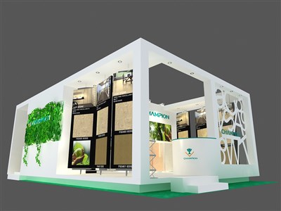 54平米展臺設計制作：二面開口/現(xiàn)代/木質(zhì)結構/白色，為建材展展商而作（免費使用）