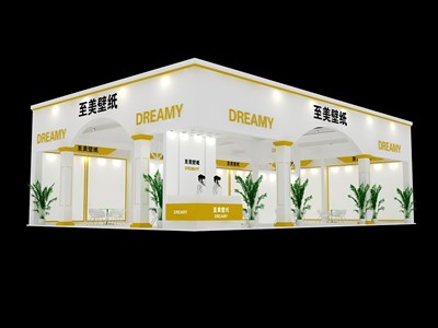 150平米展臺設(shè)計制作：二面開口/歐式/木質(zhì)結(jié)構(gòu)/白色，為建材展展商而作（免費使用）