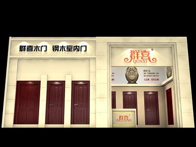 36平米展臺設(shè)計制作：一面開口/歐式/木質(zhì)結(jié)構(gòu)/米色，為建材展展商而作（免費(fèi)使用）