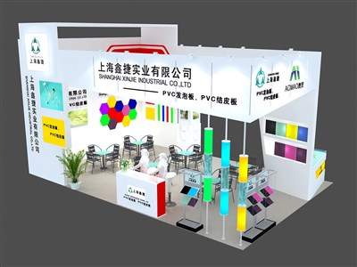 54平米展臺(tái)設(shè)計(jì)制作：三面開(kāi)口/現(xiàn)代/木質(zhì)結(jié)構(gòu)/白色，為建材展展商而作（免費(fèi)使用）