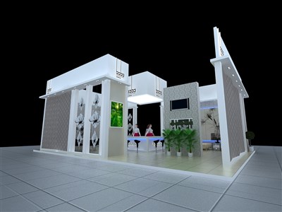 108平米展臺設計制作：二面開口/現(xiàn)代/木質(zhì)結(jié)構(gòu)/白色，為建材展展商而作（免費使用）