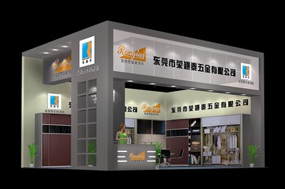45平米展臺設(shè)計制作：二面開口/現(xiàn)代/木質(zhì)結(jié)構(gòu)/灰色，為建材展展商而作（免費(fèi)使用）