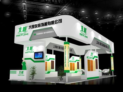 40平米展臺(tái)設(shè)計(jì)制作：四面開口/現(xiàn)代/木質(zhì)結(jié)構(gòu)/白色，為建材展展商而作（免費(fèi)使用）