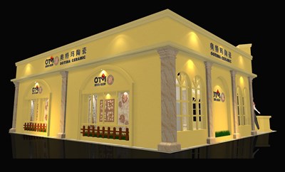 121平米展臺設(shè)計制作：二面開口/歐式/木質(zhì)結(jié)構(gòu)/黃色，為建材展展商而作（免費使用）
