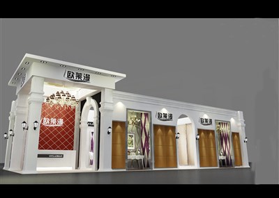 90平米展臺設(shè)計制作：二面開口/歐式/木質(zhì)結(jié)構(gòu)/白色，為建材展展商而作（免費使用）