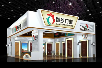 90平米展臺設計制作：二面開口/現(xiàn)代/木質(zhì)結構/白色，為建材展展商而作（免費使用）