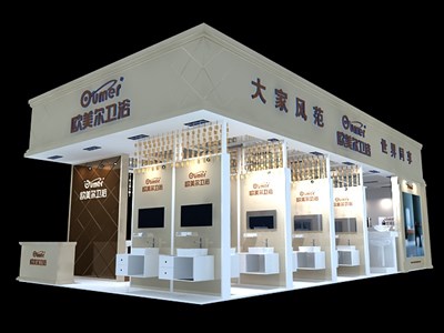 72平米展臺設計制作：三面開口/現(xiàn)代/木質結構/白色，為建材展展商而作（免費使用）