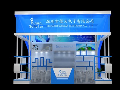 36平米展臺設(shè)計(jì)制作：三面開口/現(xiàn)代/型材結(jié)構(gòu)/藍(lán)色，為電子展展商而作（免費(fèi)使用）