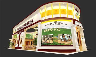 200平米展臺設計制作：三面開口/現(xiàn)代/木質(zhì)結構/咖啡色，為建材展展商而作（免費使用）