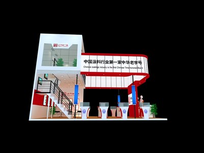54平米展臺設(shè)計(jì)制作：三面開口/現(xiàn)代/木質(zhì)結(jié)構(gòu)/紅色，為建材展展商而作（免費(fèi)使用）