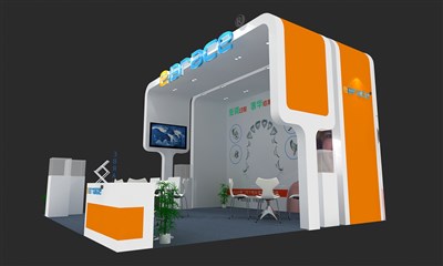 36平米展臺(tái)設(shè)計(jì)制作：三面開口/現(xiàn)代/木質(zhì)結(jié)構(gòu)/黃色，為醫(yī)藥展展商而作（免費(fèi)使用）