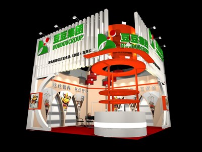49平米展臺(tái)設(shè)計(jì)制作：二面開(kāi)口/前衛(wèi)/木質(zhì)結(jié)構(gòu)/綠色，為食品展展商而作（免費(fèi)使用）