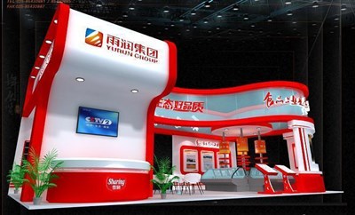 72平米展臺(tái)設(shè)計(jì)制作：四面開口/現(xiàn)代/木質(zhì)結(jié)構(gòu)/紅色，為食品展展商而作（免費(fèi)使用）