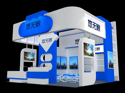 36平米展臺設(shè)計制作：三面開口/現(xiàn)代/木質(zhì)結(jié)構(gòu)/白色，為食品展展商而作（免費(fèi)使用）