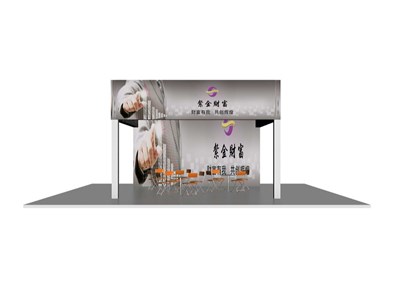 36平米展臺(tái)設(shè)計(jì)制作：三面開口/現(xiàn)代/桁架結(jié)構(gòu)/紫色，為綜合展展商而作（免費(fèi)使用）